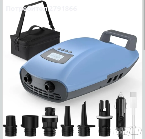 Помпа за падълборд Swonder Seawolf 20 PSI,батерия 6000mAh и адаптер за кола до 17V DC нова
