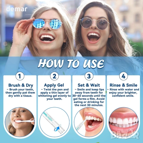 Писалка за избелване на зъби, професионален гел за чувствителни зъби, безопасен за емайла, 2 бр, снимка 6 - Други - 53054842