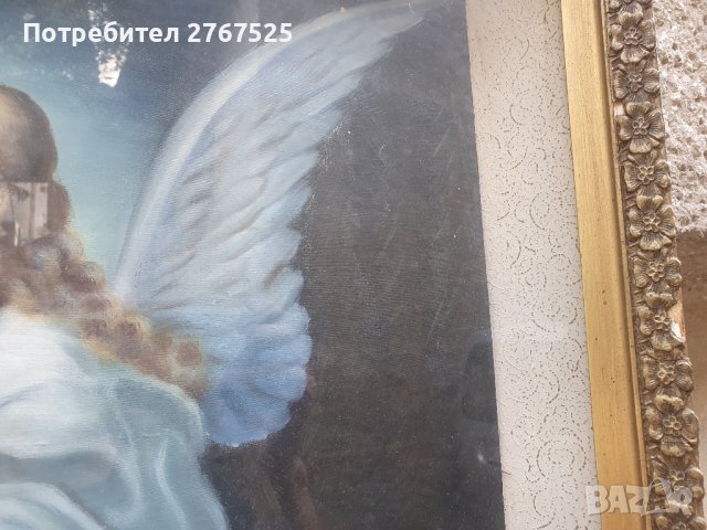 Стара Рисувана Картина на платно в перспектива Ангел пазител на децата, снимка 7 - Колекции - 42192914