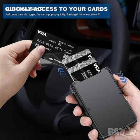Мъжки портфейл за карти с RFID защита, автоматично изваждане и магнитно затваряне, снимка 6 - Портфейли, портмонета - 55976782