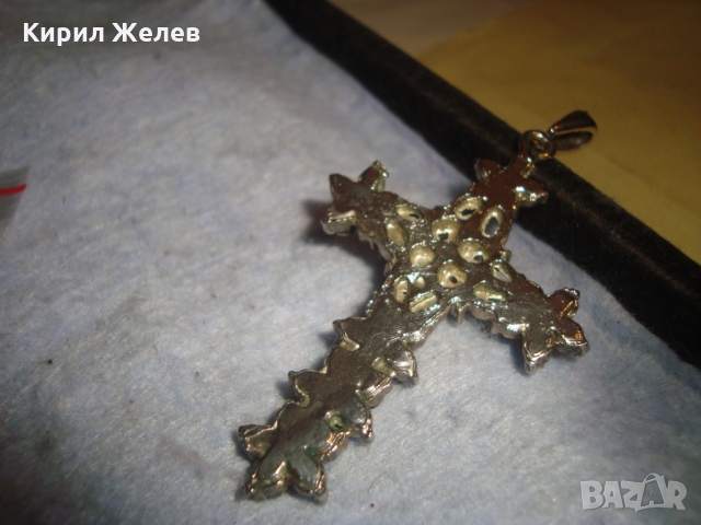 ЗЛАТИСТ СКЪПОЦЕНЕН ВИНТИДЖ НАГРЪДЕН КРЪСТ РЕТРО УКРАШЕНИЕ 6052, снимка 4 - Антикварни и старинни предмети - 36107209
