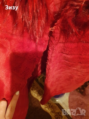 Червено пухено палто Хл размер , снимка 4 - Палта, манта - 52899137