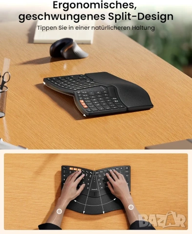 ProtoArc EK04 Mini: Безжична Ергономична Клавиатура с 2х Bluetooth и 2.4G ресивър, снимка 3 - Клавиатури и мишки - 53256047