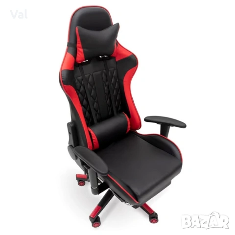 Ергономичен геймърски стол с функция за масаж и подложка за крака - червен, снимка 11 - Столове за офис - 53642002