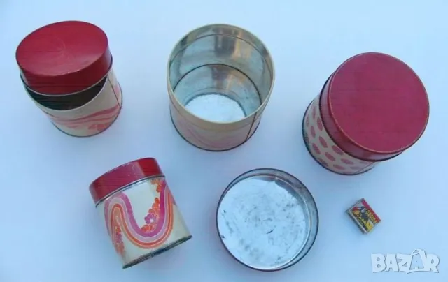 К-т Румънски Кръгли Метални КУТИИ с Капаци Тенеке Контейнери за Съхранение Кашпи за Разсад БАРТЕР, снимка 3 - Саксии и кашпи - 48542602