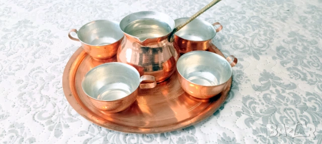 Ръчно кован меден сервиз за греяна ракия и кафе – 6 части, калайдисан