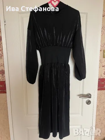 Нова дълга черна прилеп ръкав еластична спортна елегантна рокля качулка памук памучна , снимка 3 - Рокли - 48816758