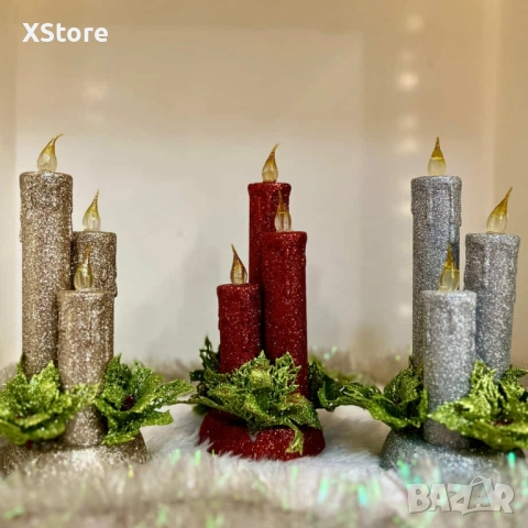 Коледна магия с три бляскави LED свещи, снимка 5 - Декорация за дома - 52441107