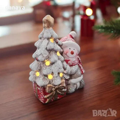 5330 Светеща коледна фигура Дядо Коледа или Снежко с елхичка, 15 см, снимка 3 - Декорация за дома - 47546590