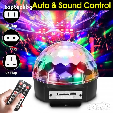 Диско лампа с вградени тонколонки, Bluetooth/USB/TF, снимка 3 - Слушалки и портативни колонки - 30069514