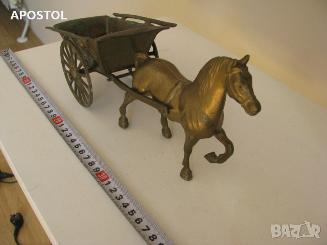 бронзов кон със каруца, снимка 3 - Антикварни и старинни предмети - 36167908