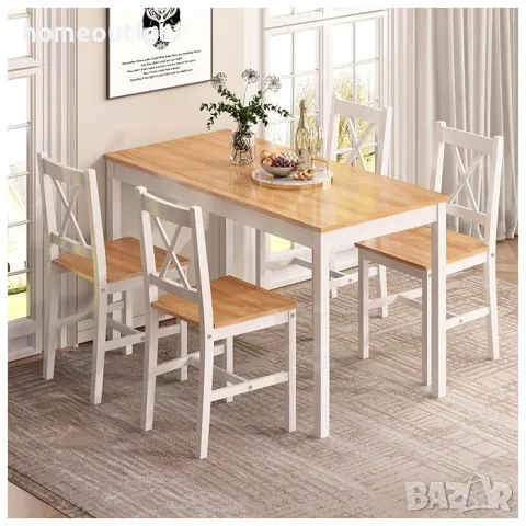 ПРОМОЦИЯ К-т трапезна маса с 4 стола от борова дървесина 10QDLC023-WT, снимка 2 - Маси - 48877865