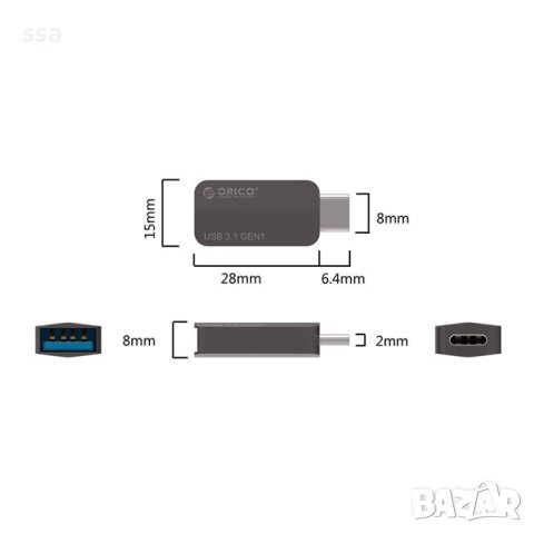 Orico адаптер Adpater OTG USB 3.1 Type C to Type A/F, Metal - CTA2-SV  - 24 месеца гаранция, снимка 2 - USB кабели - 41288843