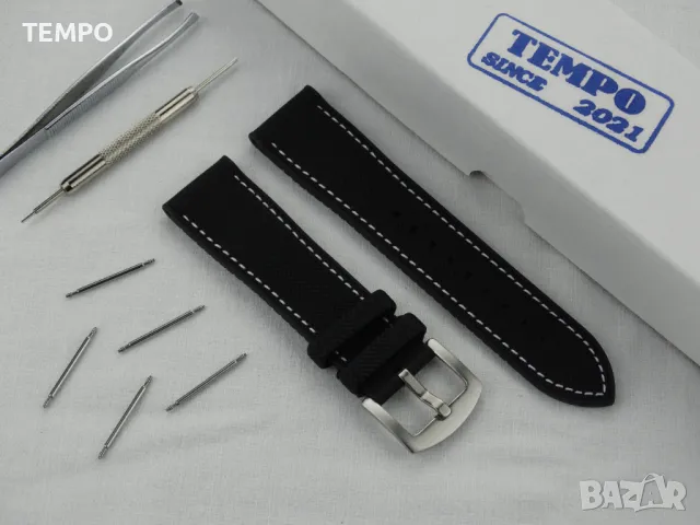 СИЛИКОНОВА КАИШКА ЧЕРНА С БЯЛ ШЕВ- 18мм + ПОДАРЪК, снимка 3 - Каишки за часовници - 48451391