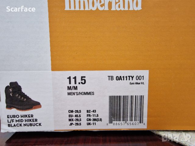 Timberland Euro hiker mid hiker black nubuck. EU45.5, снимка 2 - Мъжки боти - 44371195