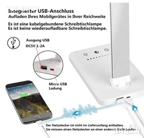 LED настолна лампа, димируема настолна лампа, 5 цвята и 10 нива на яркост, нощна лампа, USB порт за, снимка 3 - Настолни лампи - 48842678