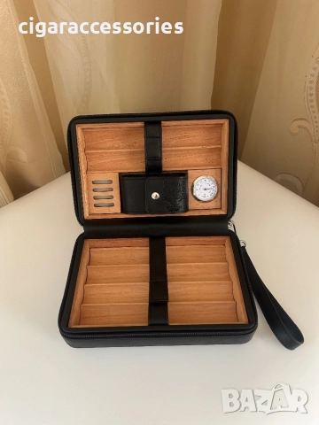 Преносим хумидор от естествена кожа и кедър за 6 пури, снимка 2 - Табакери - 52935096