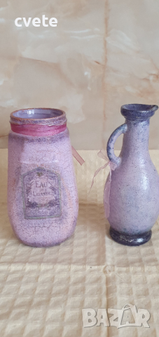Стъклени буркани в ретро стил, ръчно декорирани с декупаж, снимка 3 - Вази - 44566381