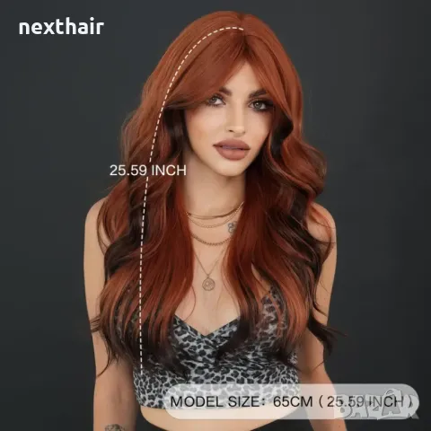 Кафява перука с черни краища и бретон, снимка 6 - Аксесоари за коса - 47998331