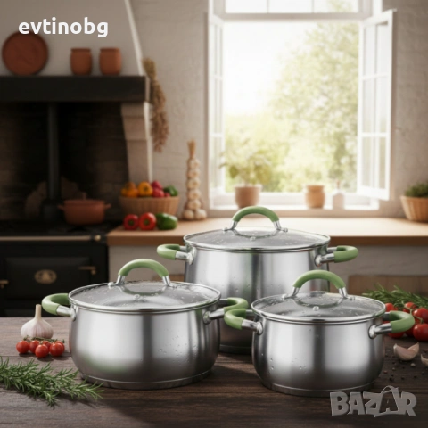 Комплект тенджери Swisgold – 3 броя, 5-слойно дъно - бързо и равномерно готвене, снимка 6 - Съдове за готвене - 53781751