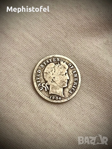 10 цента /дайм/ 1904 г, САЩ - сребърна монета, снимка 2 - Нумизматика и бонистика - 51507962