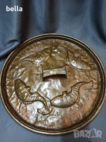 ОГРОМЕН СТАР МЕДЕН ПОДНОС,ДР С РИБИ РЪЧ.ИЗРАБОТКА