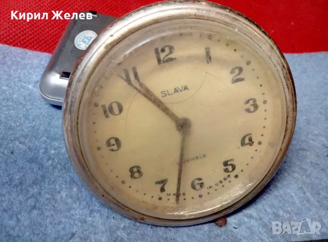 SLAVA 11 JEWELS MADE in USSR Стар КОЛЕКЦИОНЕРСКИ РУСКИ МЕХАНИЧЕН БУДИЛНИК СЛАВА 44051, снимка 4 - Антикварни и старинни предмети - 47686153
