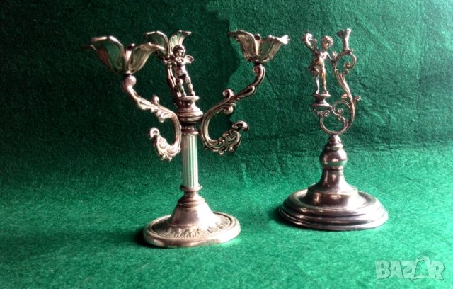 Миниатюрни стари посребрени свещници със херувим -ангел, снимка 5 - Колекции - 44291266