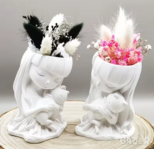Кашпа момиче с коте, снимка 3 - Форми - 55826487