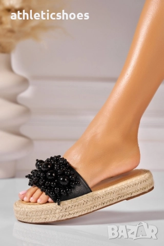 Чехли на платформа с  красиви перли в бяло и черно, снимка 4 - Чехли - 50837264