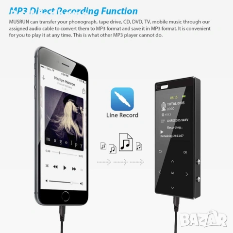 MP3 плейър с Bluetooth 5.0, снимка 3 - MP3 и MP4 плеъри - 53836210