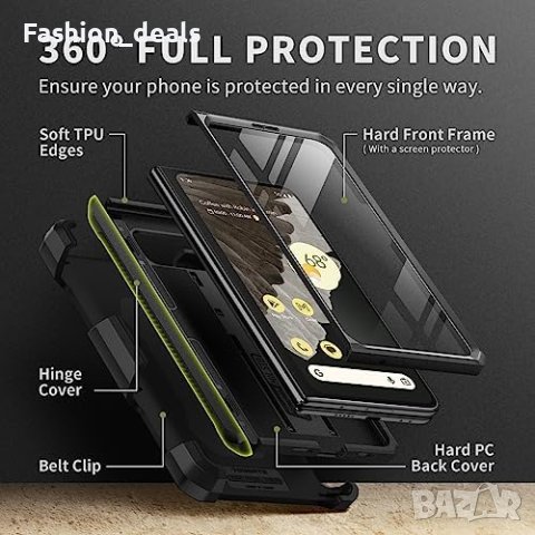 Нов Военен двуслоен удароустойчив здрав калъф за телефон със стойка и щипка за колан за Pixel Fold 5, снимка 4 - Калъфи, кейсове - 41502819