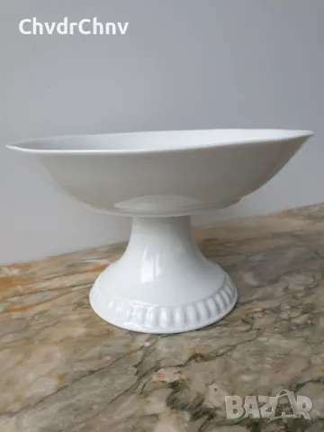 2бр Bareuther Бавария стара немска пиедестална порцеланова чиния-купа-фруктиера-ваза, снимка 5 - Вази - 49829459