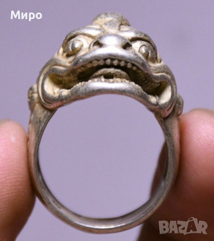 ТИБЕТ НЕПАЛ МЪЖКИ ПРЪСТЕН С ИЗОБРАЖЕНИЕ НА ДРАКОН ЗВЯР ЗМЕЙ ЧУДОВИЩЕ