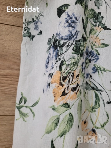 Бяла рокля или туника лен на цветя , снимка 2 - Рокли - 51483104