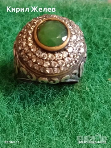 Винтидж сребърен пръстен стил Хюрем султан с НЕФРИТ орнаментиран ювелирно бижу 51826