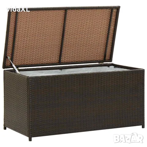 vidaXL Градински сандък за съхранение, полиратан, 100x50x50 см, кафяв, снимка 3 - Ракли - 56147633