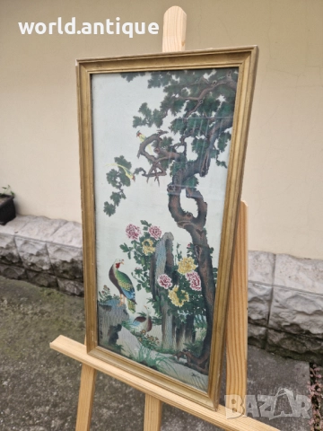 Прекрасна антикварна китайска картина коприна автор , снимка 5 - Картини - 52019882