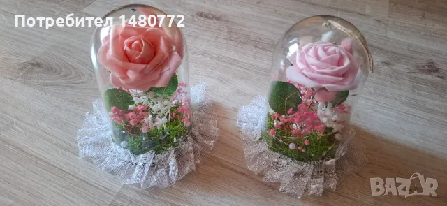 Светещи куполи с изкуствена роза, декорация и скандинавски мъх 