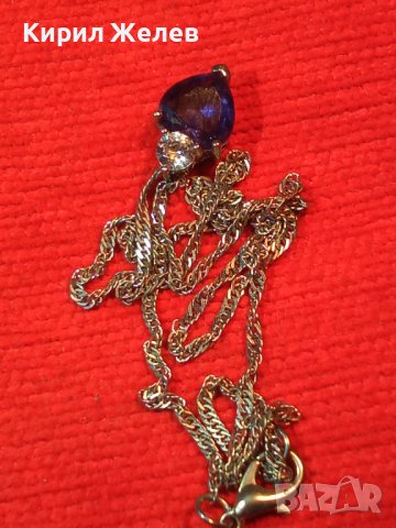 САПФИРЕНО НЕЖНО КРАСИВО АРТ ДЕКО КОЛИЕ БЛАГОРОДНА СТОМАНА с БЯЛА ПОЗЛАТА и ЦИРКОН 27257, снимка 6 - Колиета, медальони, синджири - 35007849