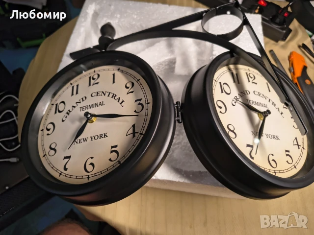 Двустранен античен стенен часовник за гарата 1.2 кг, тих, снимка 9 - Стенни часовници - 50874619