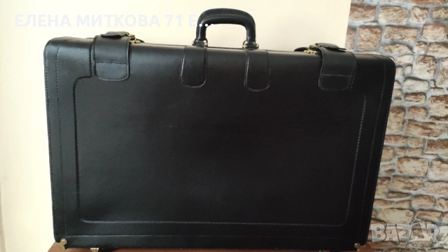 Presto огромен кожен куфар черен със златист обков