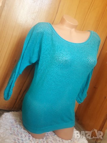 H&М Тюркоазена туника на дупки с 3/4 ръкав С/М, снимка 2 - Туники - 34243055