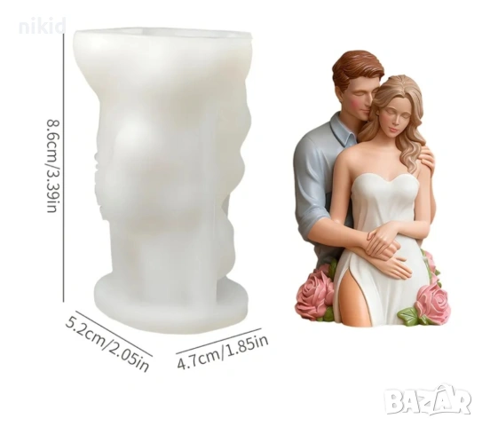 3D Мъж жена хванати двойка с рози силиконов молд форма свещ гипс Свети Валентин Сватба