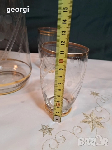 българска луксозна стъклена кана с пет чаши за вино 28/2, снимка 8 - Сервизи - 51838198