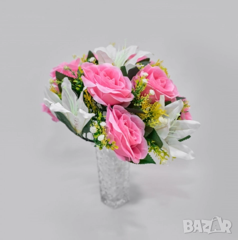 Елегантна колекция от изкуствени букети с лилии и рози, снимка 6 - Други стоки за дома - 52137804