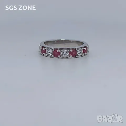 Сребърен Пръстен с Рубин, Сапфир, Изумруд с Прозрачен Топаз , снимка 6 - Пръстени - 50310439