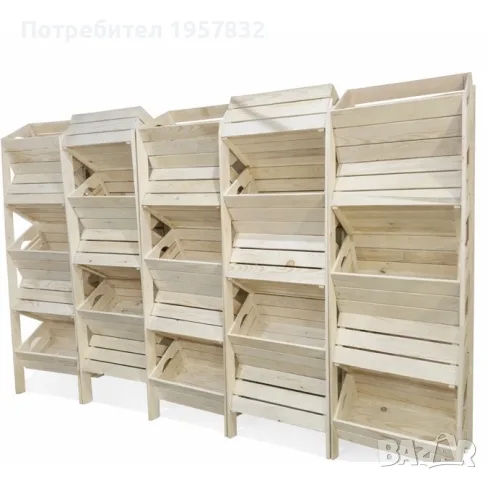 Двулицев дървен стелаж за хляб / плод и зеленчук от щайги, снимка 3 - Оборудване за магазин - 48952060