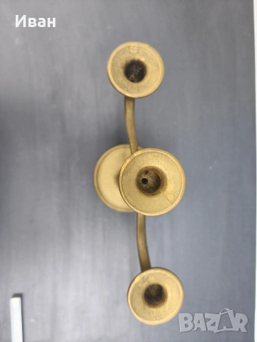 масивен месингов свещник 3ка , снимка 6 - Антикварни и старинни предмети - 53619805