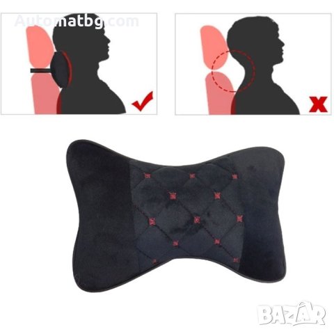 Комплект възглавници Automat, 2бр, За автомобил, Плюш и Еко кожа, Черен, снимка 2 - Аксесоари и консумативи - 41647941